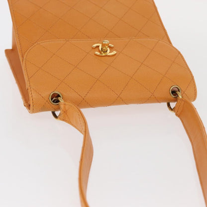 Chanel Vintage CC Flap Shoulder Bag Leather, ORANGE, LEATHER, Shoulder bag