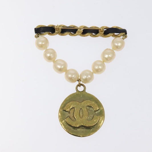 Chanel Vintage Round CC Brooch Textured Metal, GOLD, METAL, Brooch