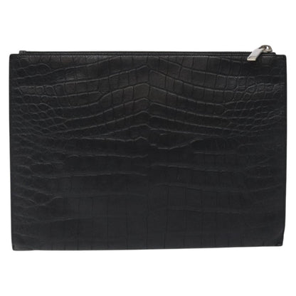 Saint Laurent Classic Monogram Zip Pouch Crocodile Embossed Leather, BLACK, LEATHER, Clutche & pouche