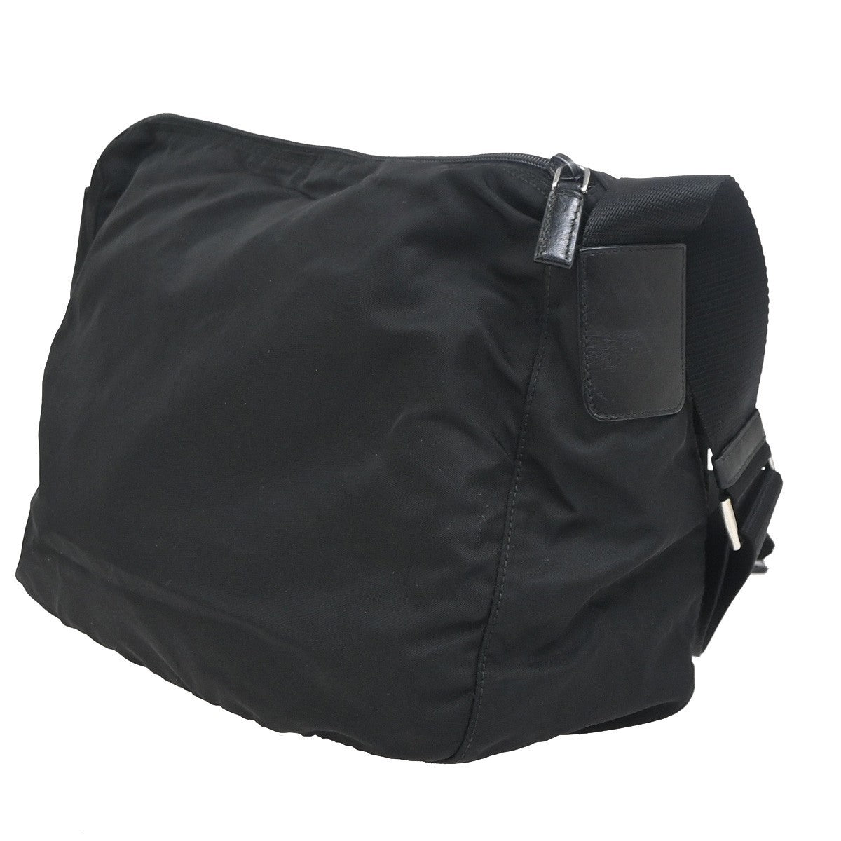 Prada Zip Buckle Messenger Bag Tessuto, BLACK, NYLON, Crossbody bag