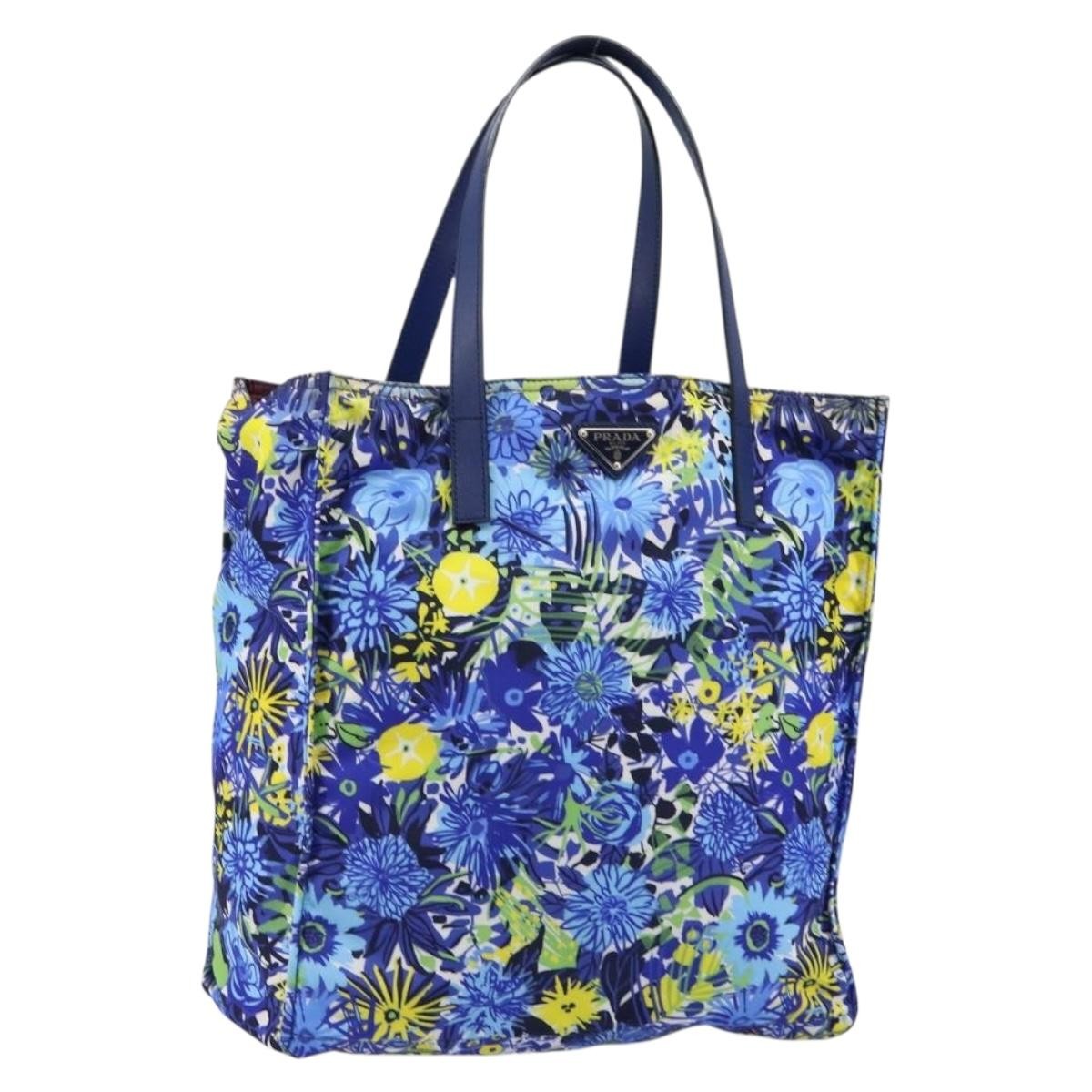 Prada Floreal Tote Printed Tessuto, BLUE, NYLON, Tote bag