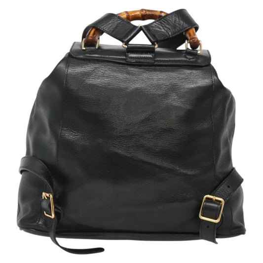 Gucci Vintage Bamboo Backpack Leather, BLACK, LEATHER, Backpack