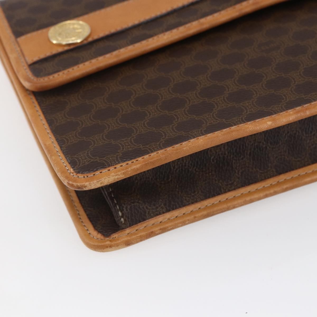 Celine Vintage Macadam Shoulder Bag Canvas and Leather, BROWN, CANVAS, Shoulder bag