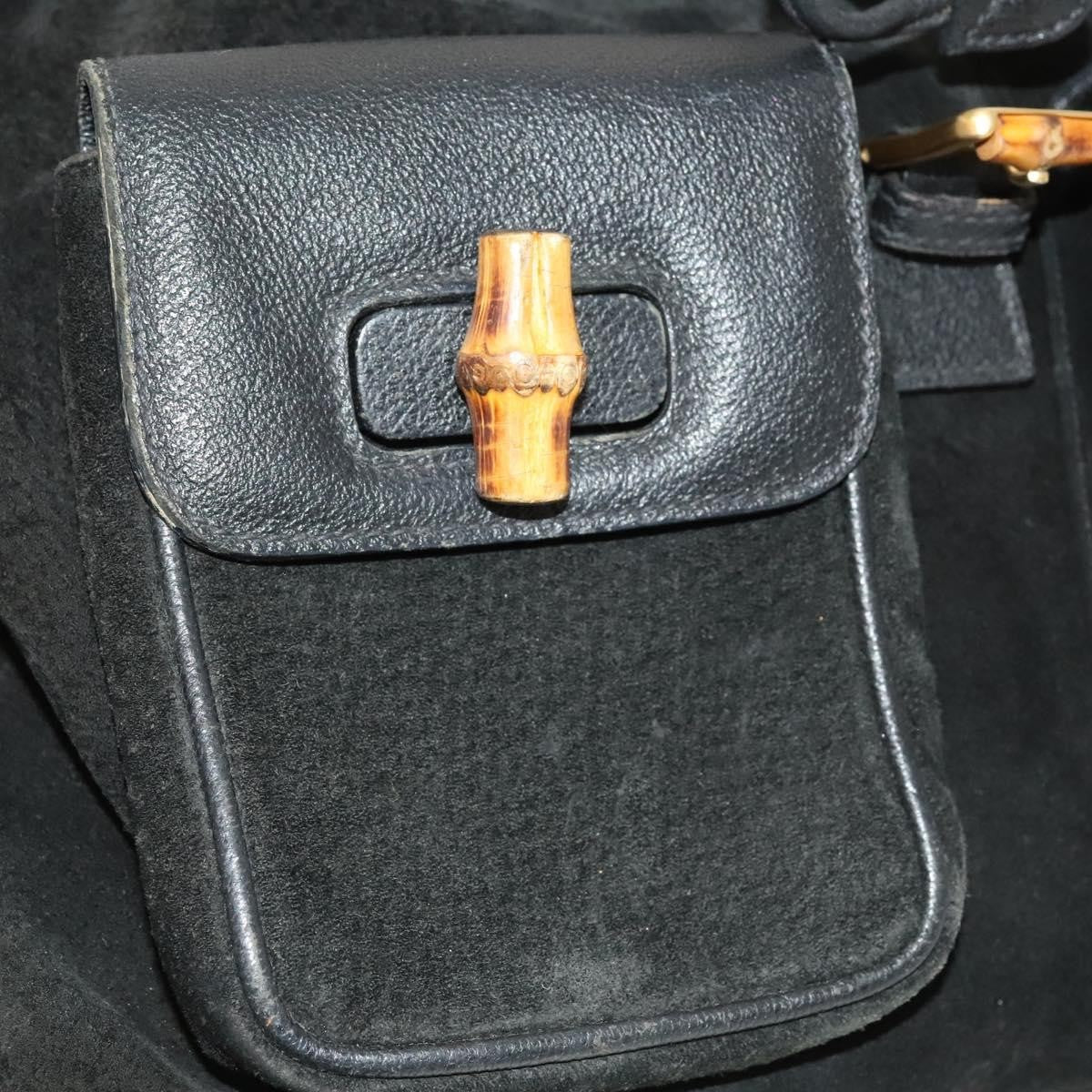 Gucci Vintage Bamboo Backpack Suede, BLACK, SUEDE, Backpack