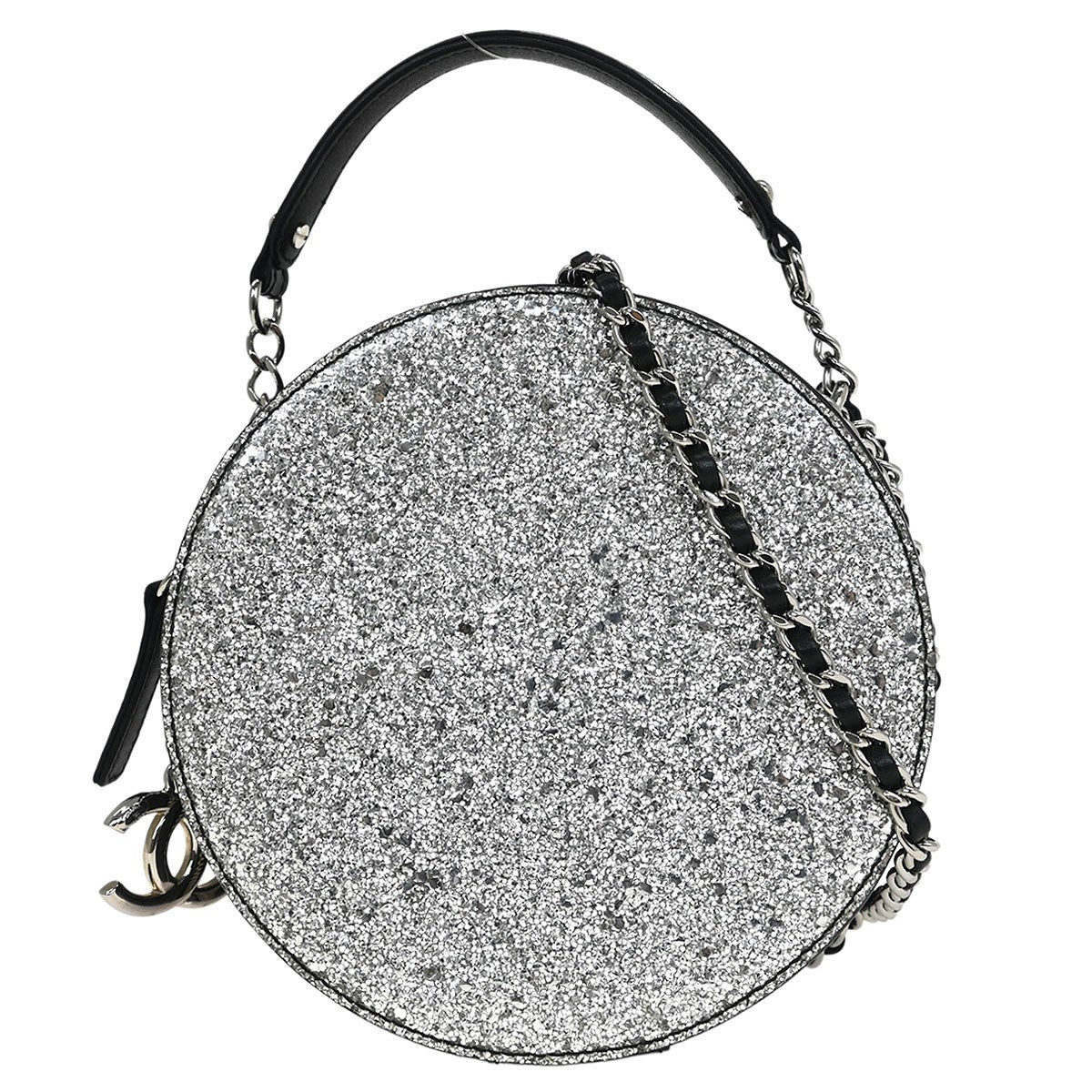 Chanel Evening On The Moon Round Evening Bag Glittered PVC with Patent, SILVER, PATENT_LEATHER, Shoulder bag