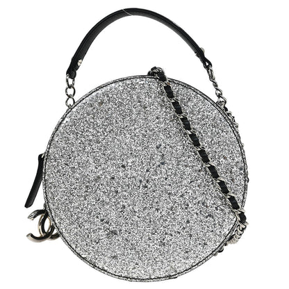 Chanel Evening On The Moon Round Evening Bag Glittered PVC with Patent, SILVER, PATENT_LEATHER, Shoulder bag