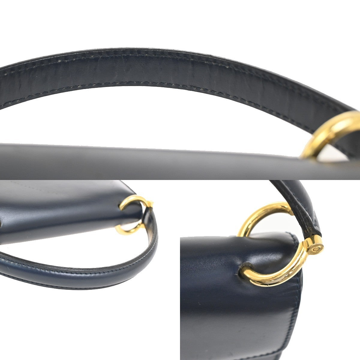 Celine Gancini Handbag Leather, NAVY, LEATHER, Handbag