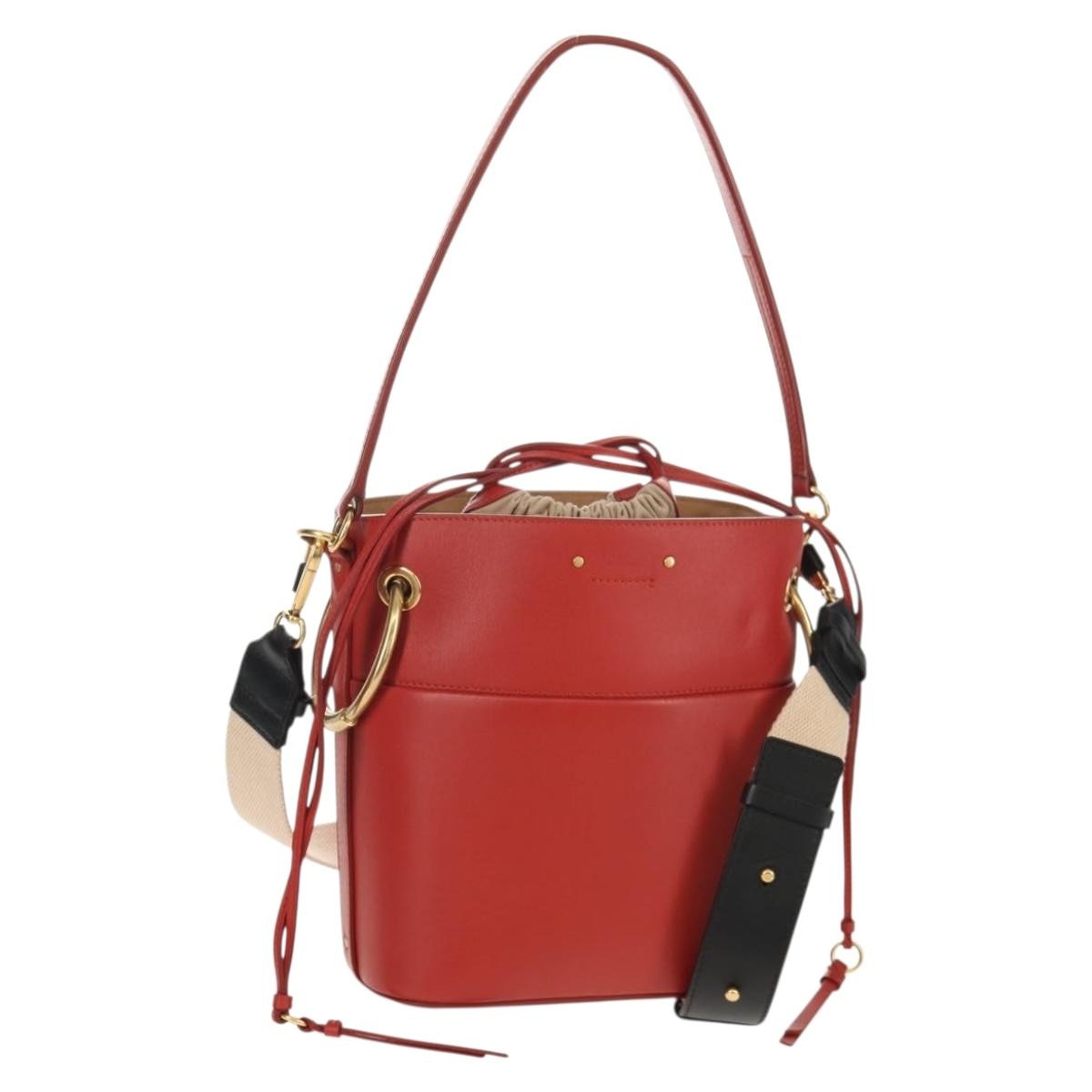 Chloe Roy Bucket Bag Leather, RED, LEATHER, Shoulder bag