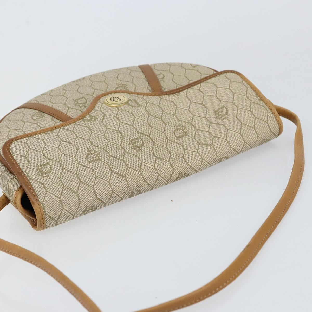 Christian Dior Vintage Honeycomb Flap Crossbody Bag Canvas and Leather, BEIGE, CANVAS, Shoulder bag