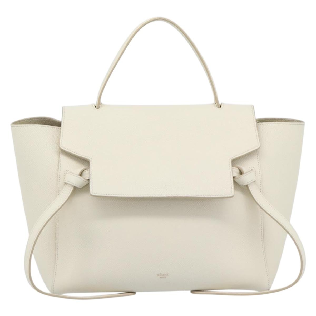 Celine Belt Bag Textured Leather, White, Leather, Handbag
