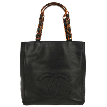 Chanel Vintage CC Resin Chain Tote Leather, BLACK, LEATHER, Tote bag