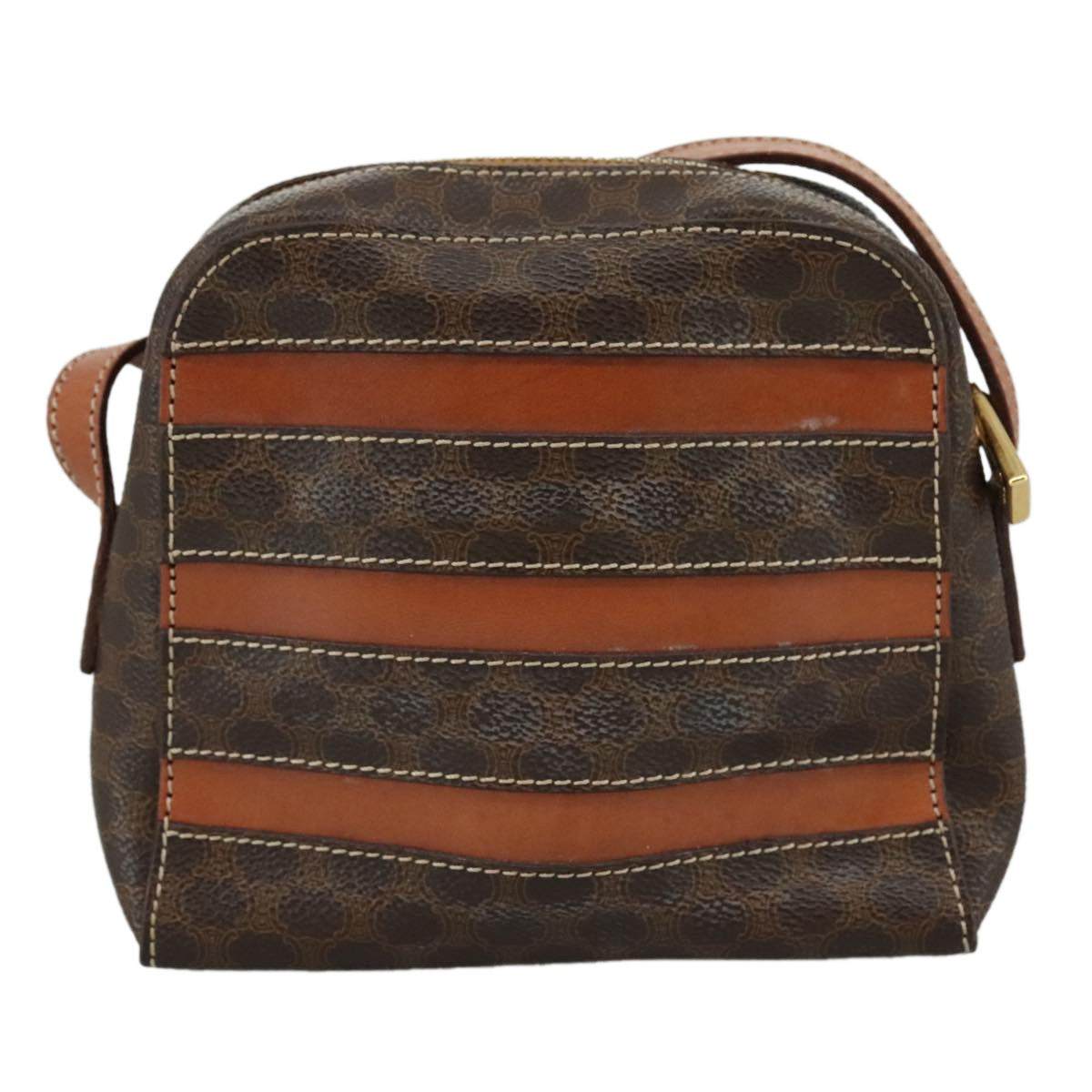 Celine Macadam Shoulder Bag Leather, BROWN, LEATHER, Shoulder bag