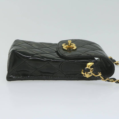 Chanel Vintage CC Flap Phone Holder Crossbody Bag Quilted Patent, BLACK, PATENT_LEATHER, Crossbody bag