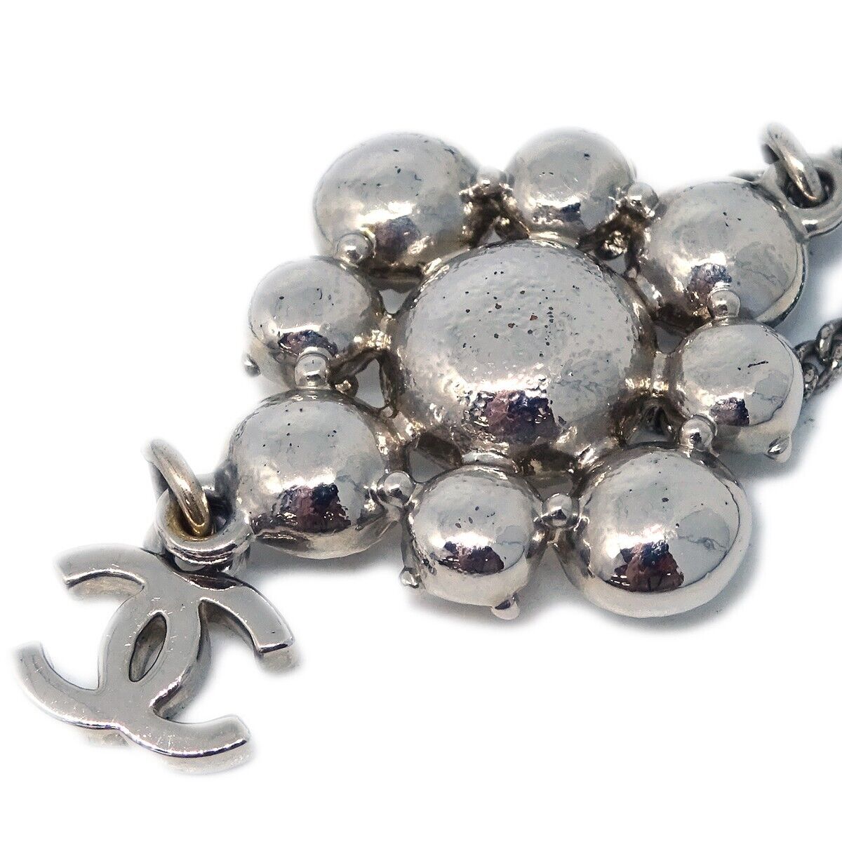 Chanel CC Cluster Drop Pendant Necklace Metal with Crystals, SILVER, SILVER_PLATED, Necklace