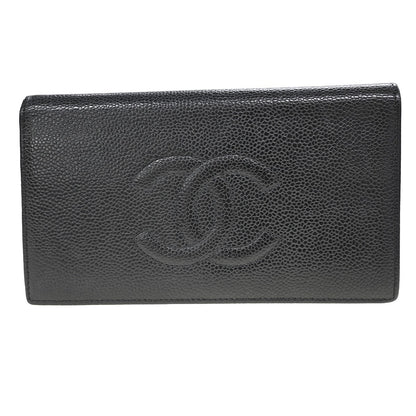 Chanel Timeless CC French Wallet Caviar, Black, Leather, Wallet