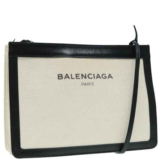 Balenciaga Navy Pochette Canvas and Leather, WHITE, CANVAS, Shoulder bag