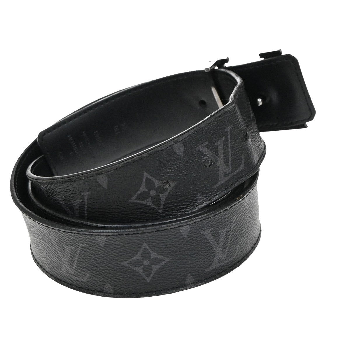 Louis Vuitton LV Initiales Belt Monogram Eclipse Leather, BLACK, CANVAS, Belts