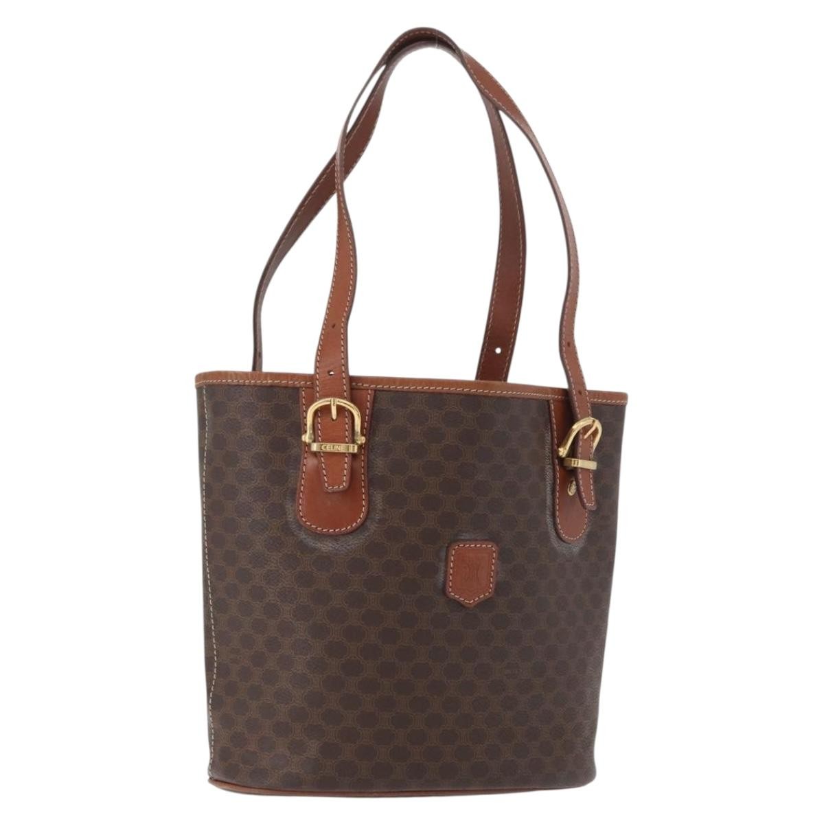 Celine Vintage Macadam Tote bag Canvas and Leather, Brown, Canvas, Tote Bag