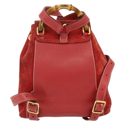 Gucci Gucci bamboo backpack daim, Red, Suede, Backpack