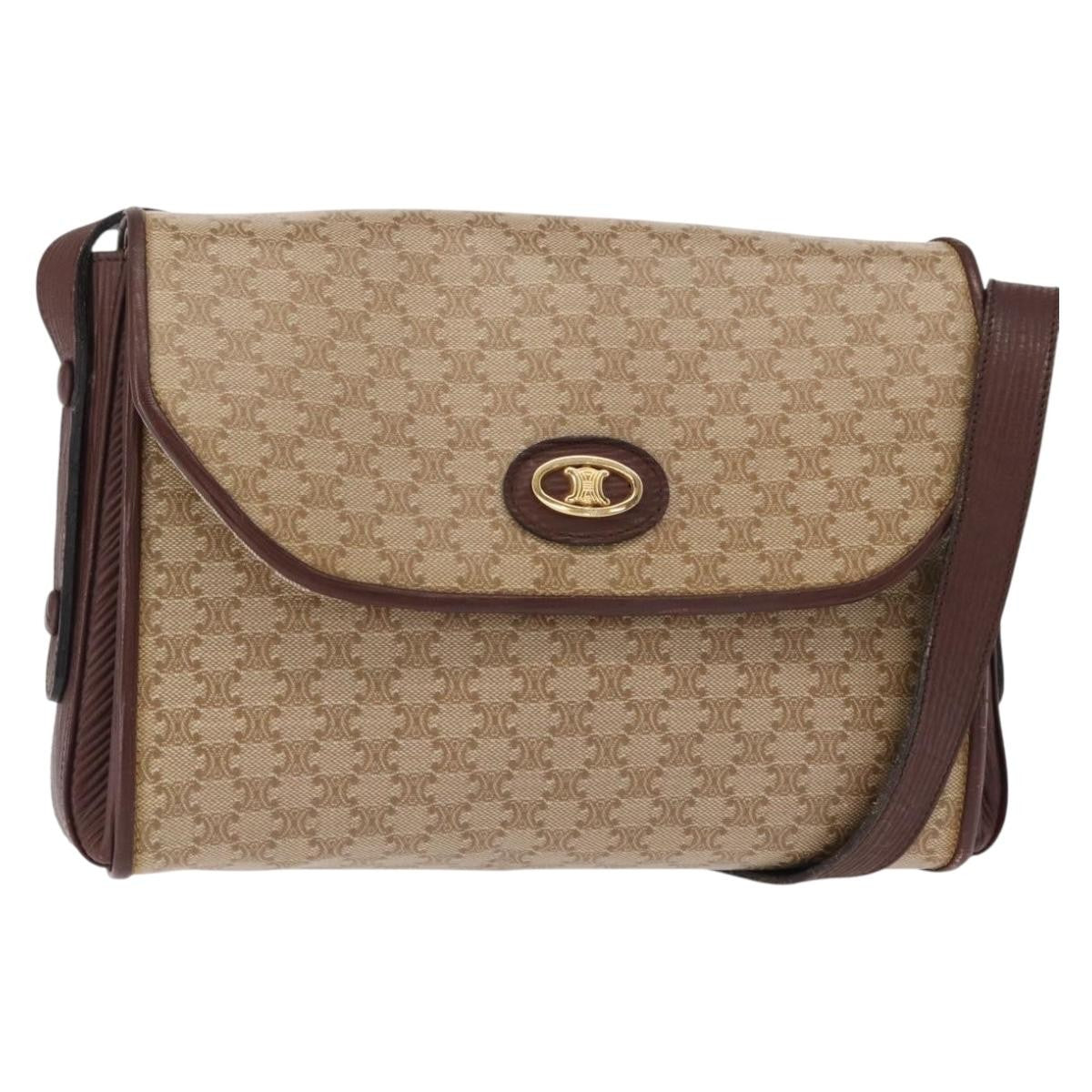 Celine Vintage Macadam Shoulder Bag Canvas and Leather, BEIGE, CANVAS, Shoulder bag