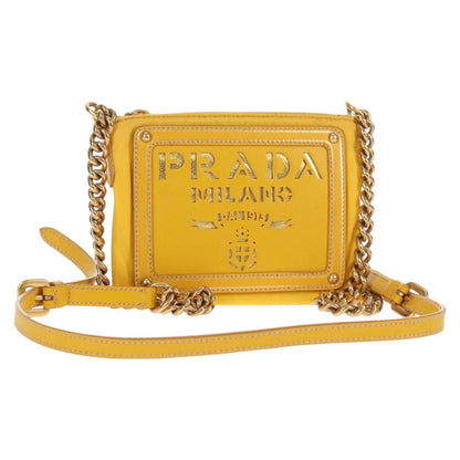 Prada Logo Chain Crossbody Bag Tessuto and Saffiano Leather, YELLOW, NYLON, Clutche & pouche