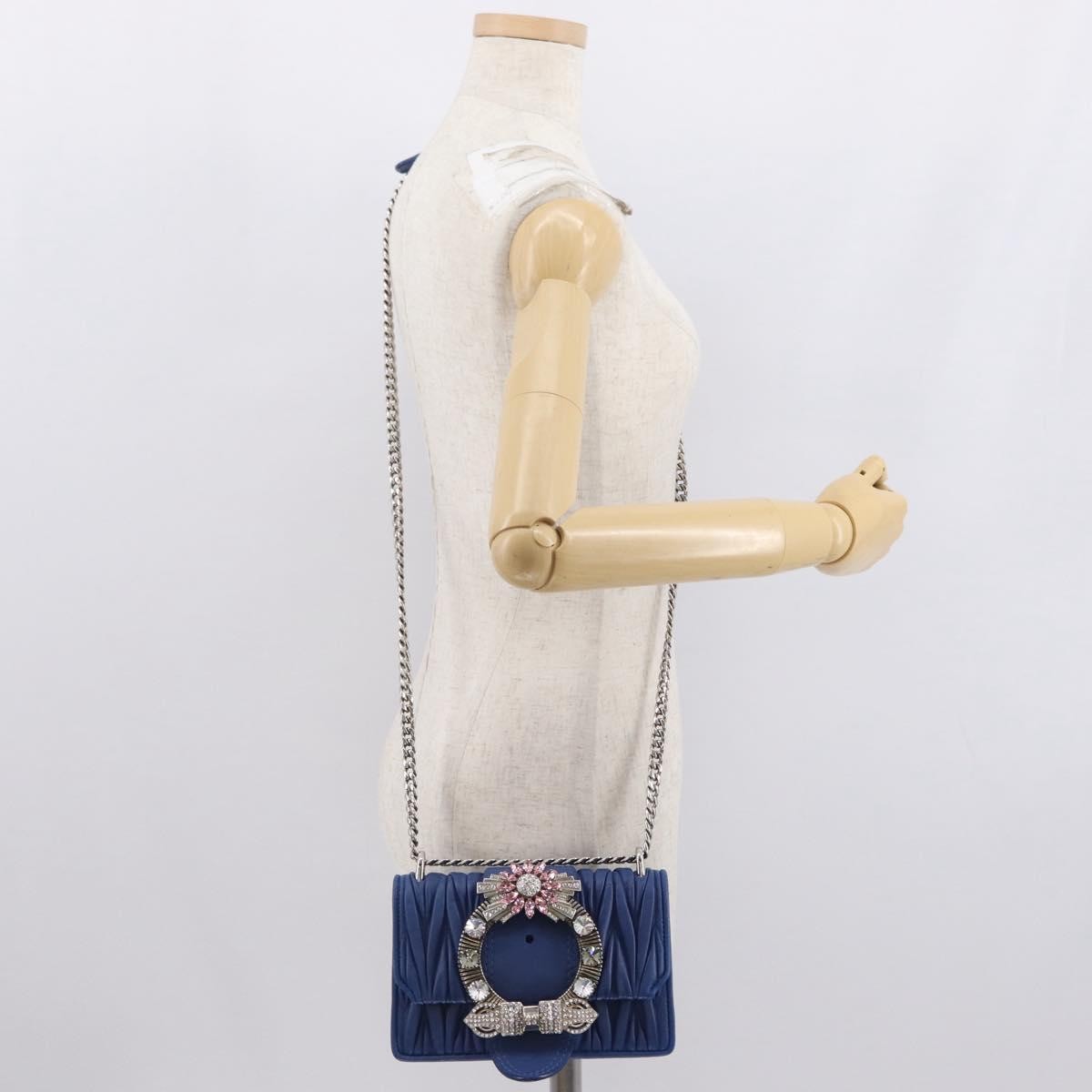 Miu Miu Madras Crystal Buckle Shoulder Bag Leather, Blue, Leather, Shoulder Bag