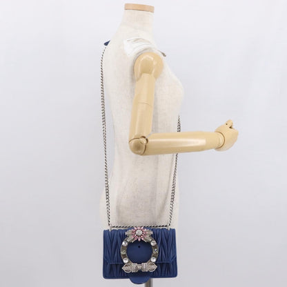 Miu Miu Madras Crystal Buckle Shoulder Bag Leather, Blue, Leather, Shoulder Bag