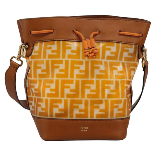 Fendi FF Logo Mon Tresor Bucket Bag Canvas, ORANGE, CANVAS, Shoulder bag