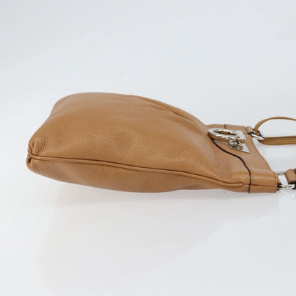 Salvatore Ferragamo Gancini Shoulder Bag Leather, BROWN, LEATHER, Shoulder bag
