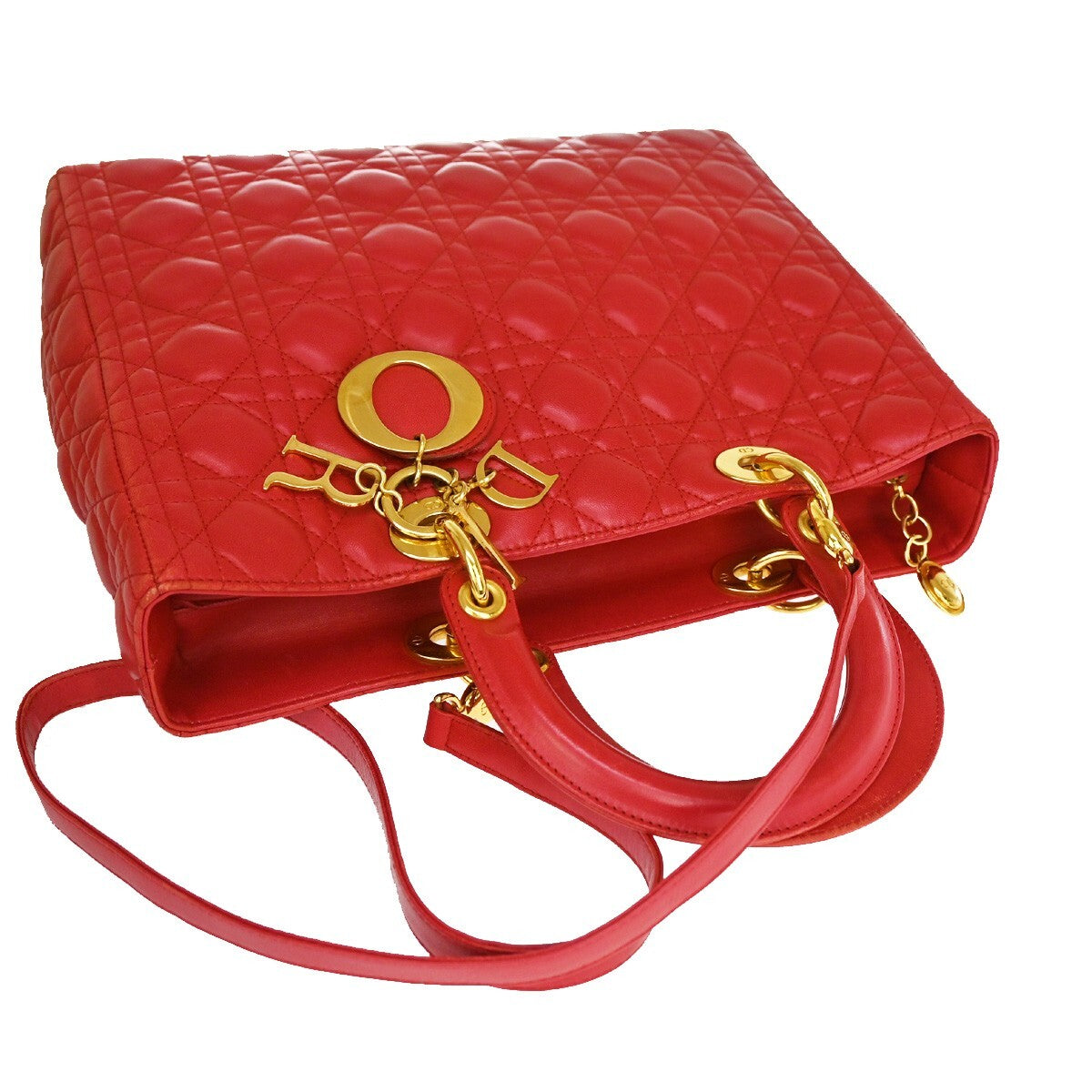 Christian Dior Vintage Lady Dior Bag Cannage Quilt Lambskin, Red, Leather, Handbag