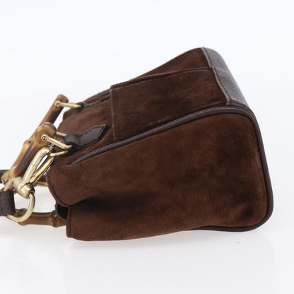 Gucci Vintage Bamboo Front Pocket Tote Suede, BROWN, SUEDE, Handbag