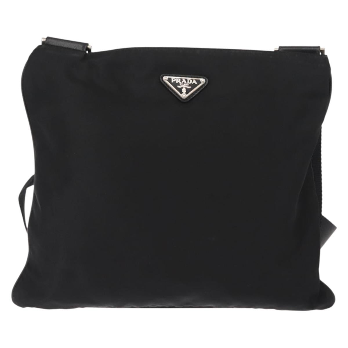 Prada Flat Messenger Bag Tessuto, BLACK, NYLON, Shoulder bag