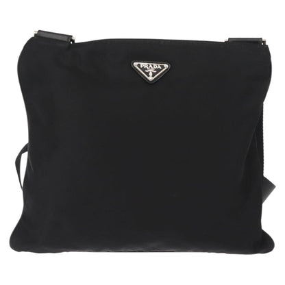 Prada Flat Messenger Bag Tessuto, BLACK, NYLON, Shoulder bag