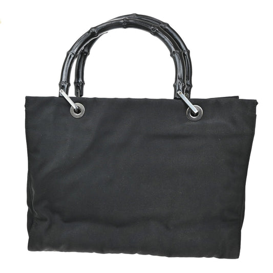 Gucci Vintage Bamboo Handle Tote Nylon, BLACK, NYLON, Tote bag