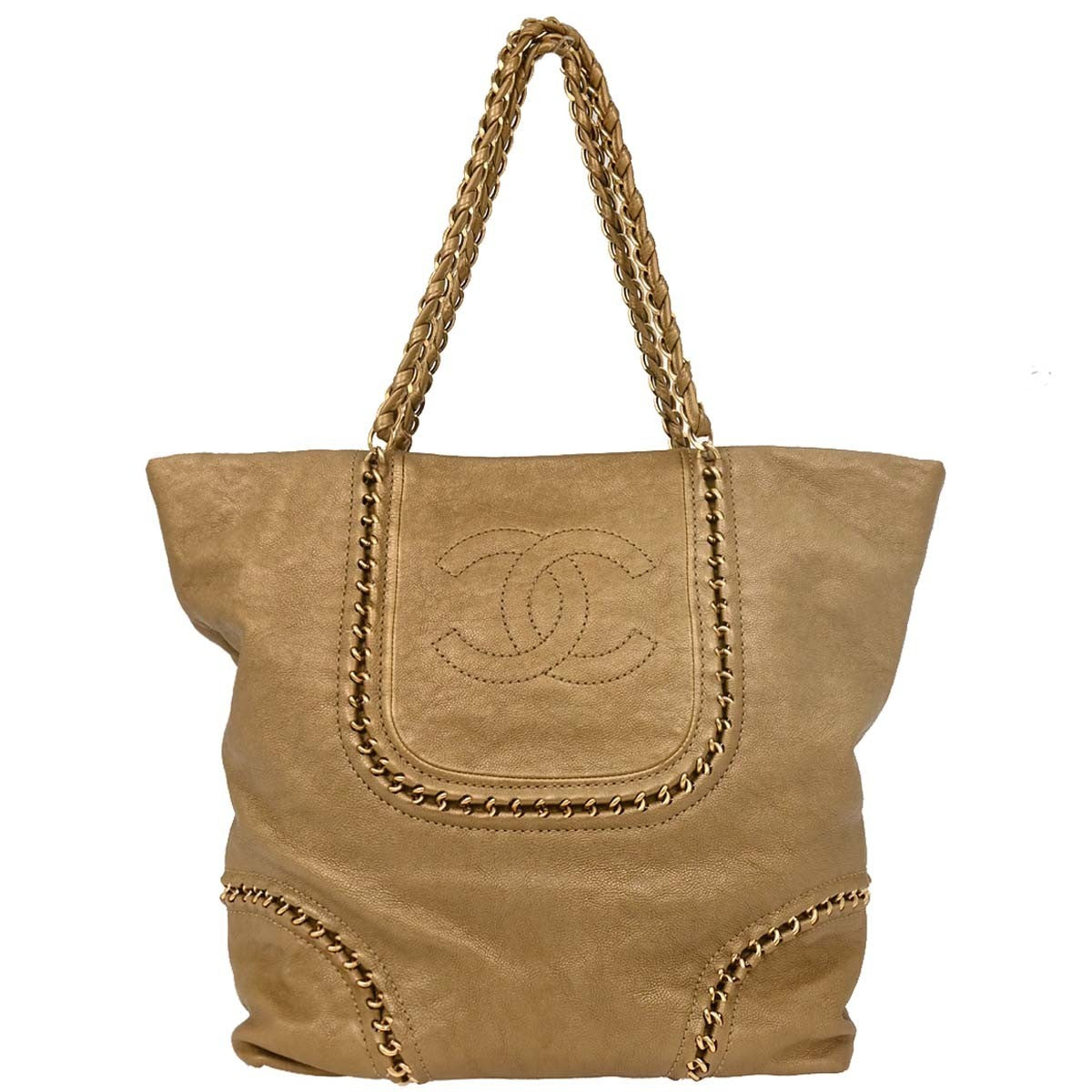 Chanel Luxe Ligne Zipped Tote Leather, GOLD, LEATHER, Tote bag