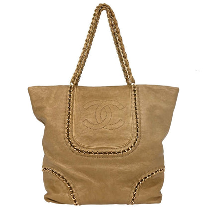Chanel Luxe Ligne Zipped Tote Leather, GOLD, LEATHER, Tote bag