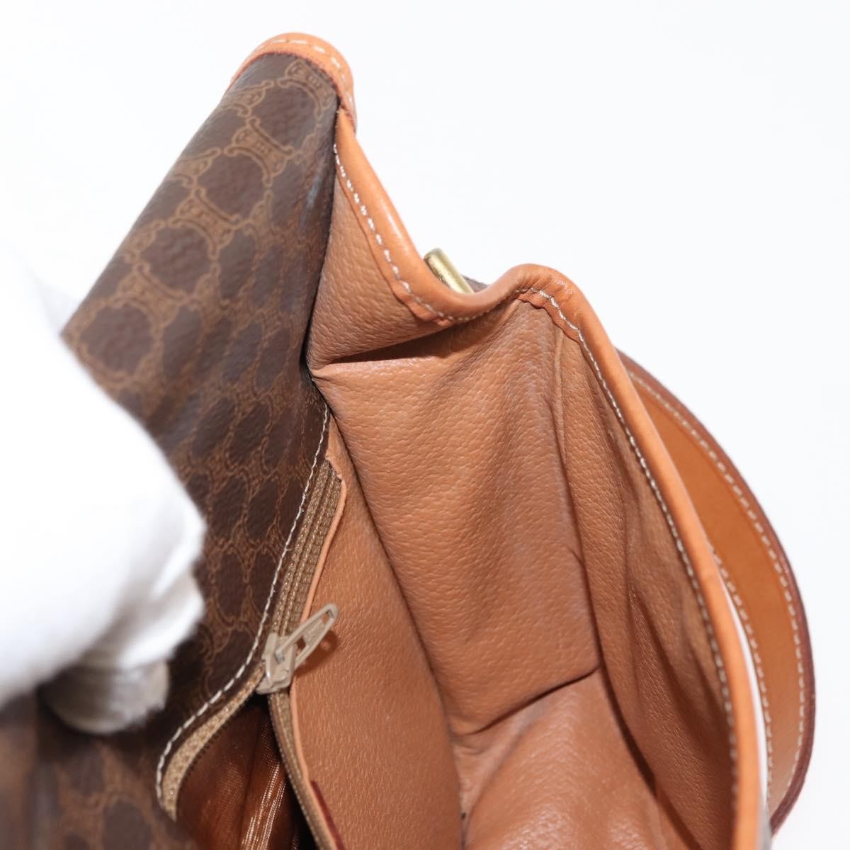 Celine Vintage Macadam Circle Logo Shoulder Bag Canvas and Leather, BROWN, CANVAS, Shoulder bag