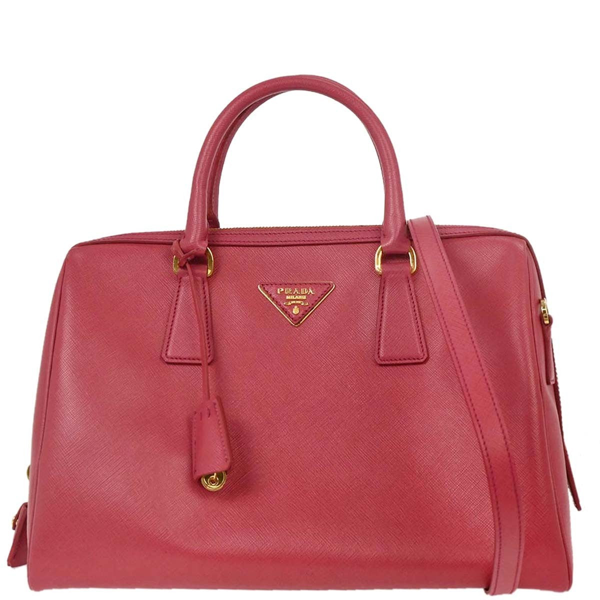 Prada Convertible Bowler Bag Saffiano Leather, PINK, LEATHER, Handbag