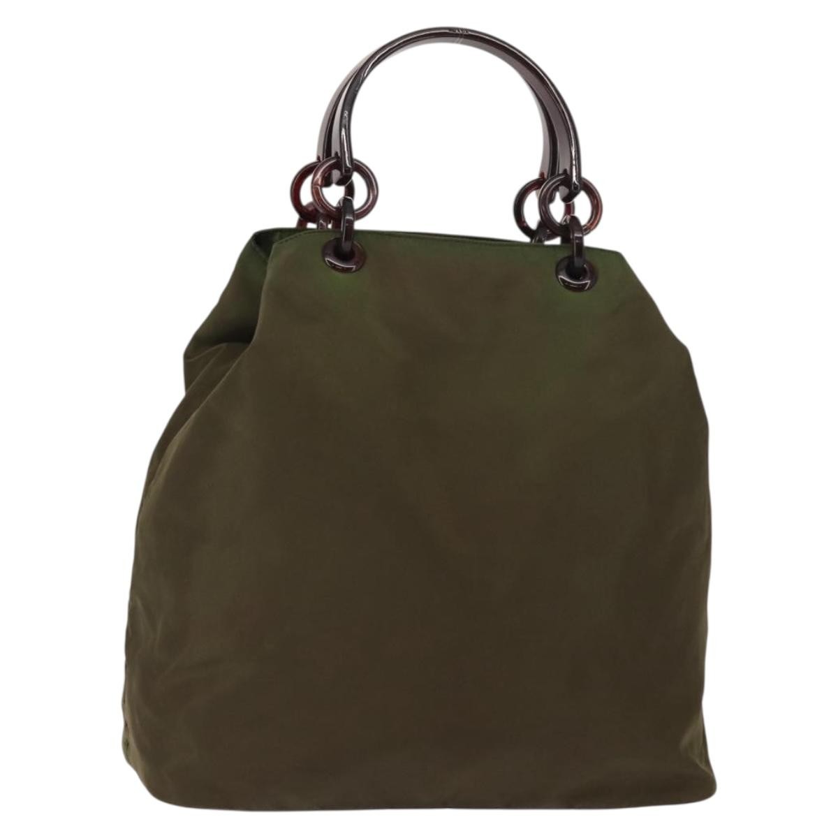 Prada Resin Handle Tote Tessuto, Khaki, Nylon, Tote Bag