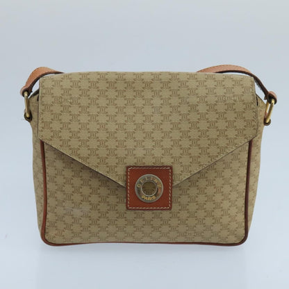 Celine Vintage Macadam Circle Logo Shoulder Bag Canvas and Leather, BEIGE, CANVAS, Shoulder bag