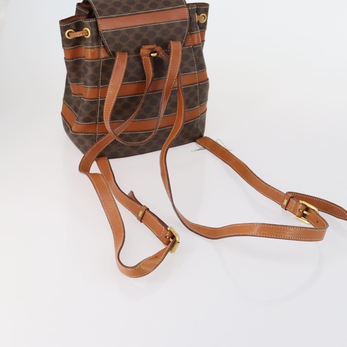 Celine Vintage Macadam Backpack Canvas and Leather, BROWN, CANVAS, Backpack