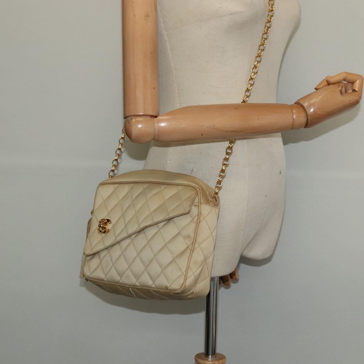 Chanel Vintage Front Pocket Camera Bag Satin, BEIGE, SATIN, Handbag