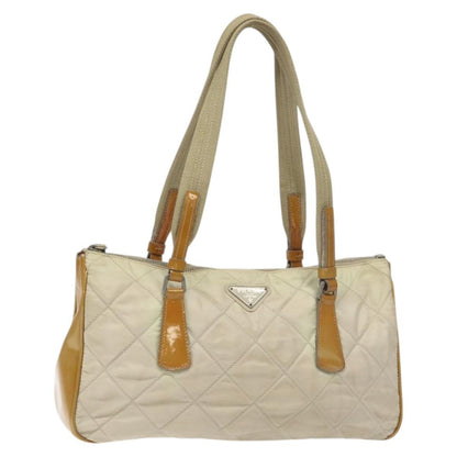 Prada Vintage Shoulder Bag Nylon and Patent Leather, BEIGE, NYLON, Shoulder bag