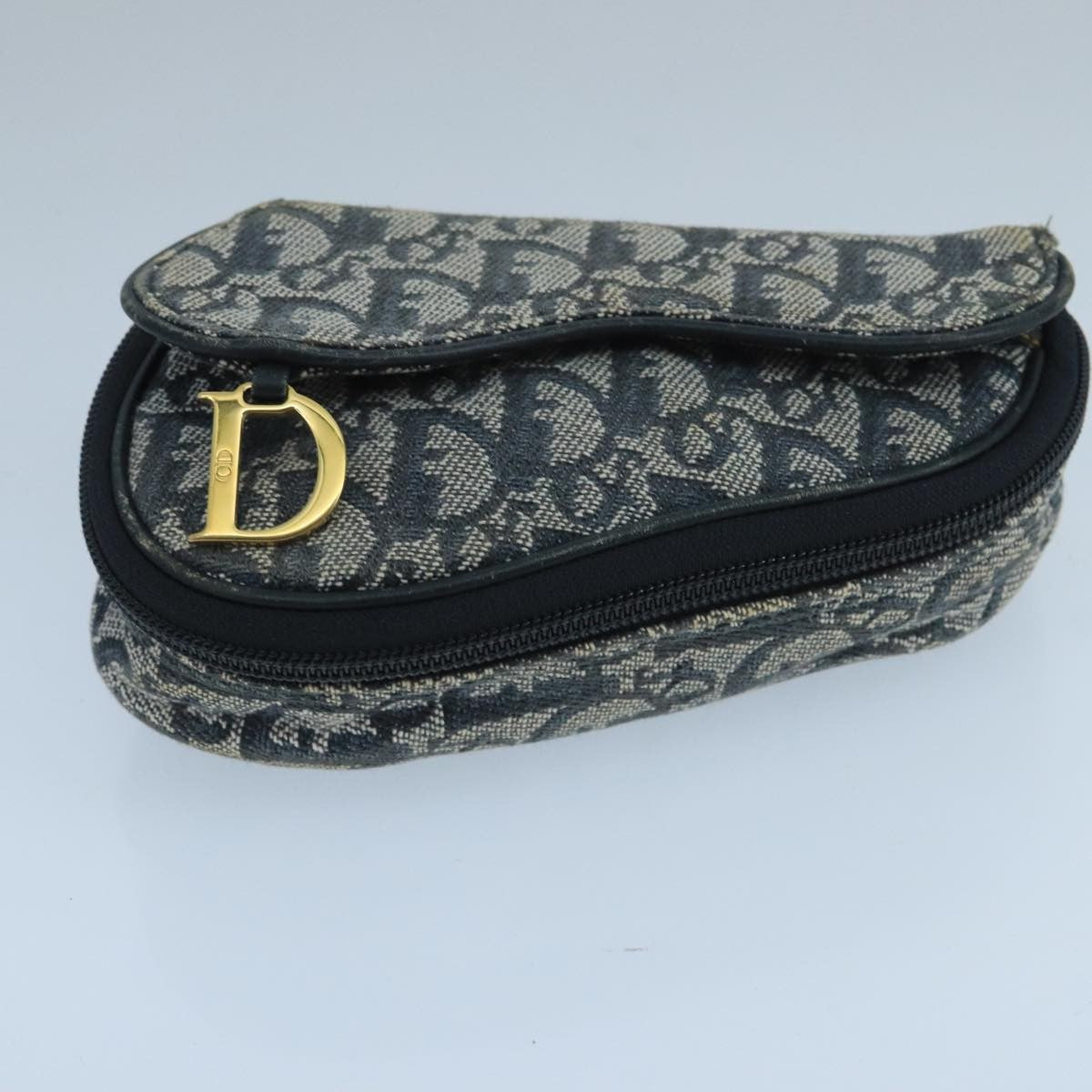 Christian Dior Vintage Saddle Coin Purse Diorissimo Canvas, NAVY, CANVAS, Clutche & pouche