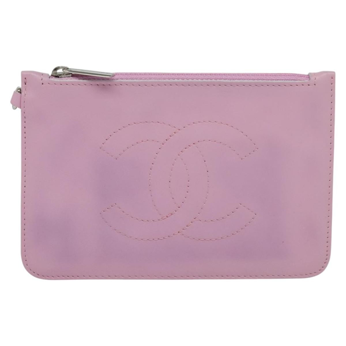 Chanel CC Zip Clutch Leather, Pink, Leather, Clutch