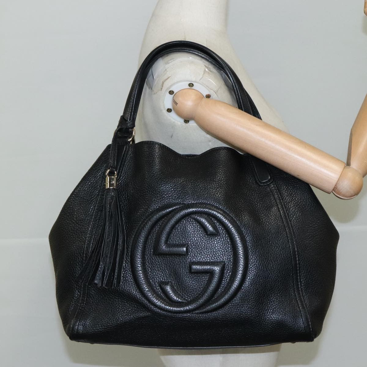 Gucci Soho Shoulder Bag Leather, BLACK, LEATHER, Handbag