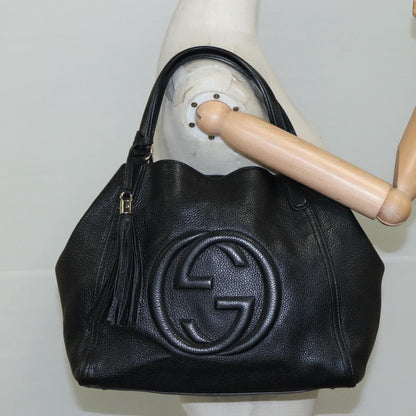 Gucci Soho Shoulder Bag Leather, BLACK, LEATHER, Handbag