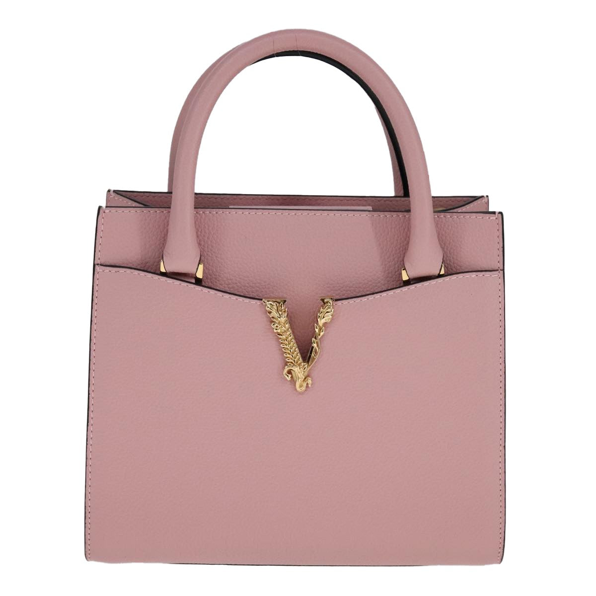 Versace Virtus Front Pocket Tote Leather, PINK, LEATHER, Tote bag