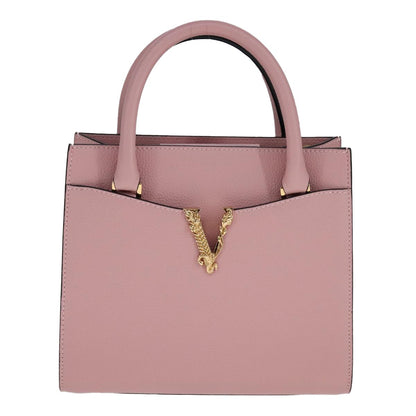 Versace Virtus Front Pocket Tote Leather, PINK, LEATHER, Tote bag