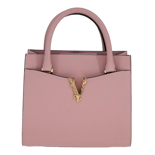 Versace Virtus Front Pocket Tote Leather, PINK, LEATHER, Tote bag